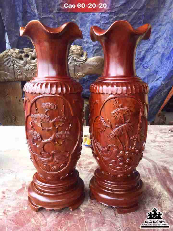 Lục bình Tùng Trúc Cúc  Mai  gỗ hương  60x20x20