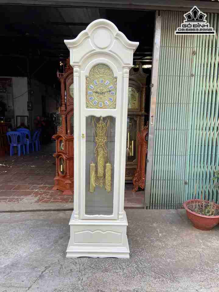 Đồng Hồ Cây Phun Màu Trắng Giả Cổ Gỗ Hương Đá  Cao 203 Rộng 58 Sâu 28 (cm)