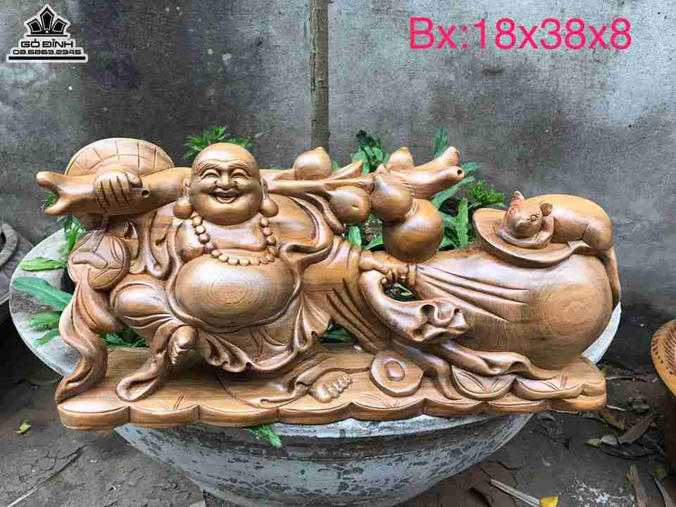 Phật di  lặc gỗ bách xanh  18x38x8