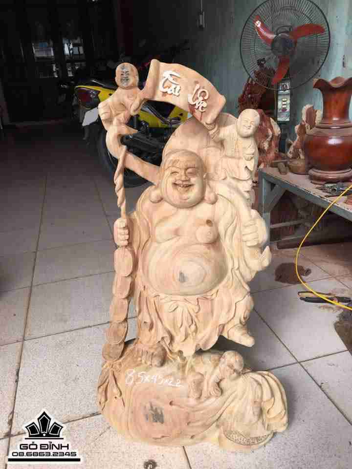 Phật di lặc gỗ xá xị  85x45x22