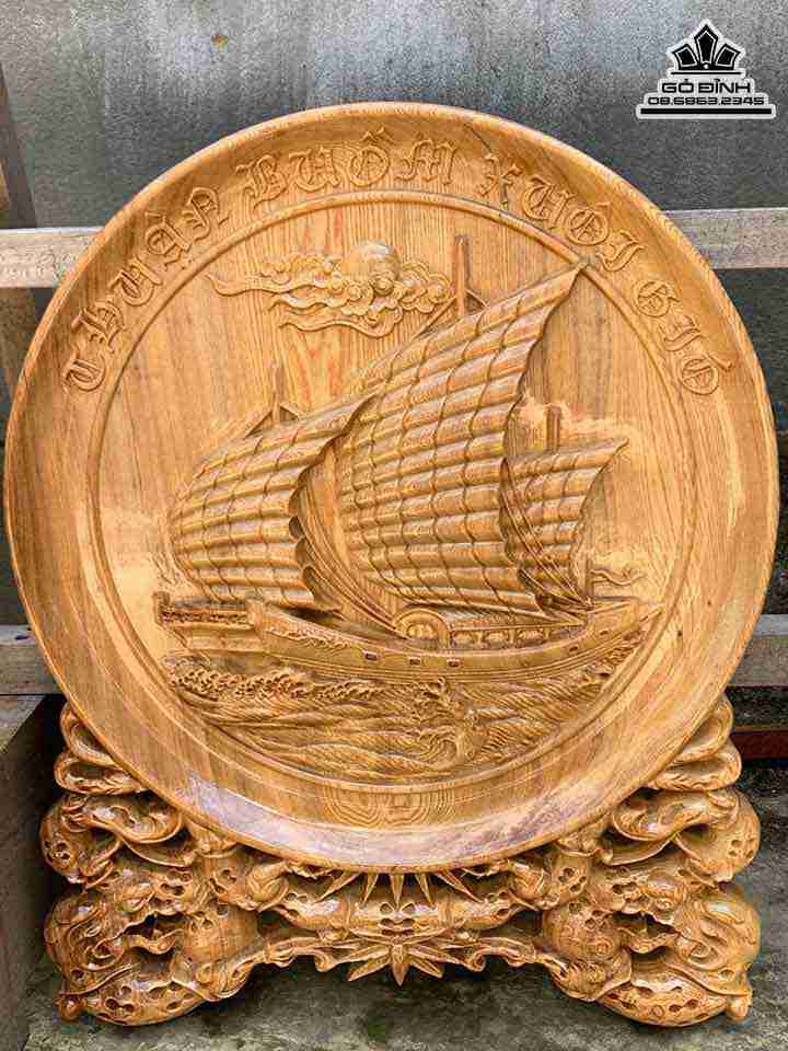 Đĩa Thuận Buồm Xuôi Gió Gỗ Pơ Mu  Đường Kính 50 Cao 62 Dày 4,5 (cm)