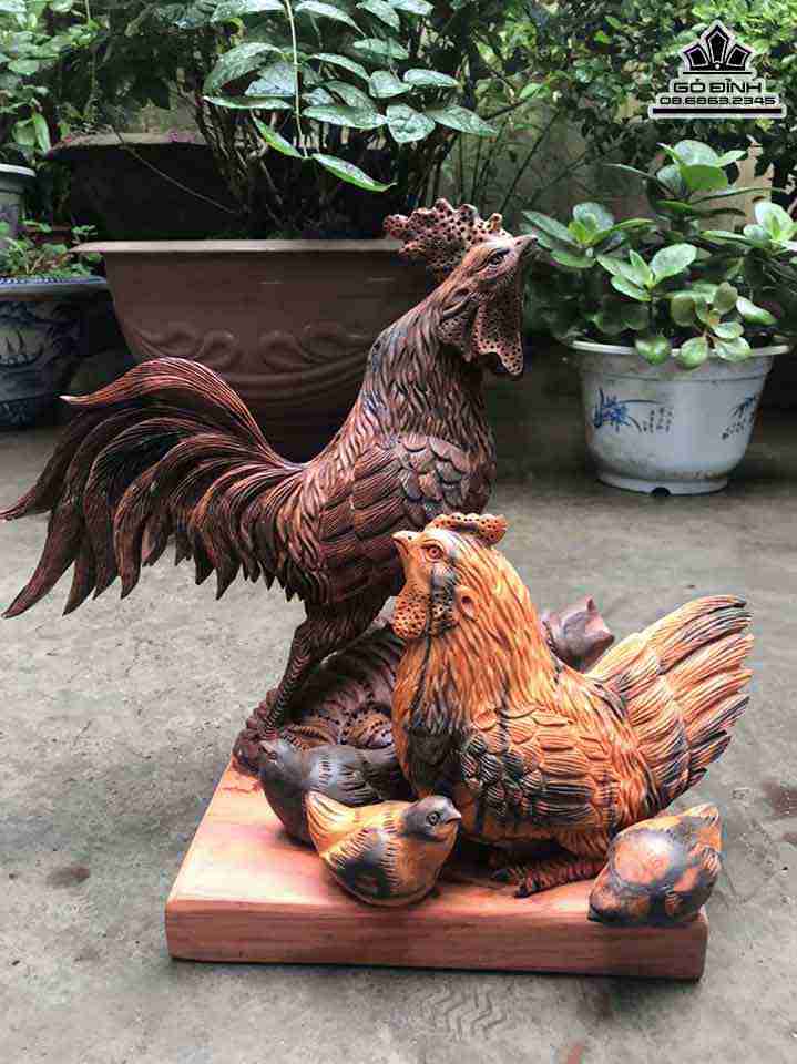 Tượng Gia Đình Gà Gỗ Trắc  Cao 33 Ngang 40 Sâu 20 (cm)