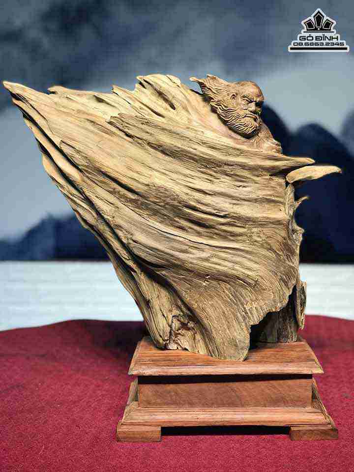 Tượng Đạt Ma Sư Tổ Gỗ Lũa Ngọc Am  Cao 48 Ngang 50 Sâu 22 (cm)