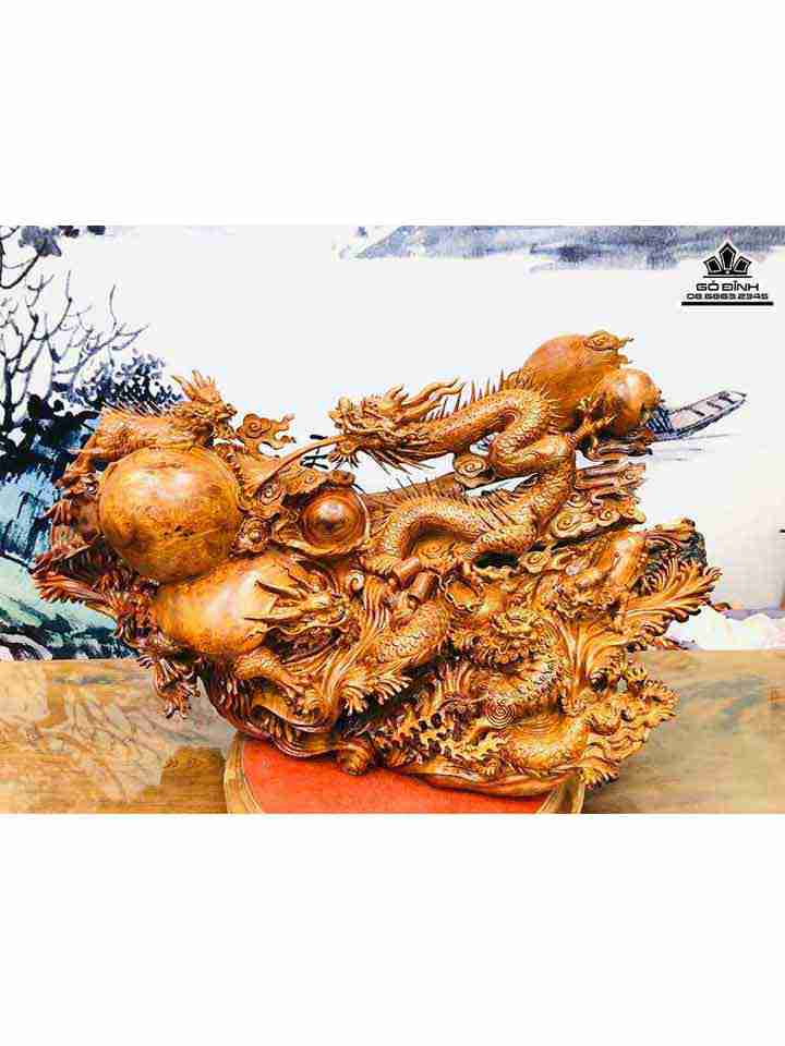 Tượng Ngũ Linh Quần Hội Gỗ Nu Hương  Cao 68 Rộng 130 Sâu 50 (cm)