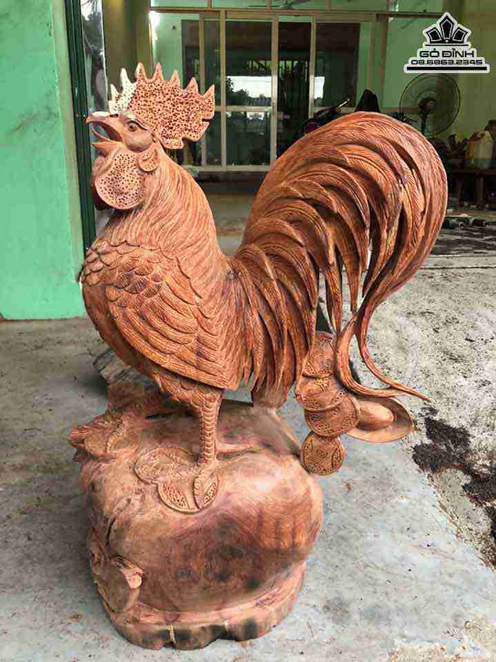 Tượng Gà Trống Gỗ Hương  Cao 66 Ngang 40 Sâu 33 (cm)