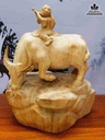 Tượng Mục Đồng Chăn Trâu Gỗ Ngọc Am  Cao 47 Ngang 40 Sâu 30 (cm)