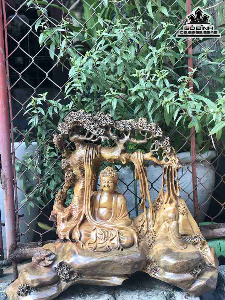 Tượng Phật Tổ Ngồi Thiền Gỗ Xá Xị ( Gù Hương )  Cao 50 Ngang 45 Sâu 25 (cm)