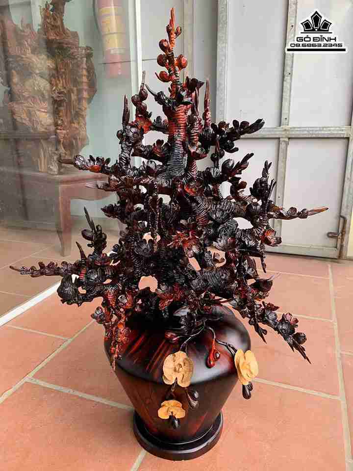 Bình Mai Điều Gỗ Trắc Đỏ Đen  Cao 86 Ngang 62 Sâu 50 (cm)