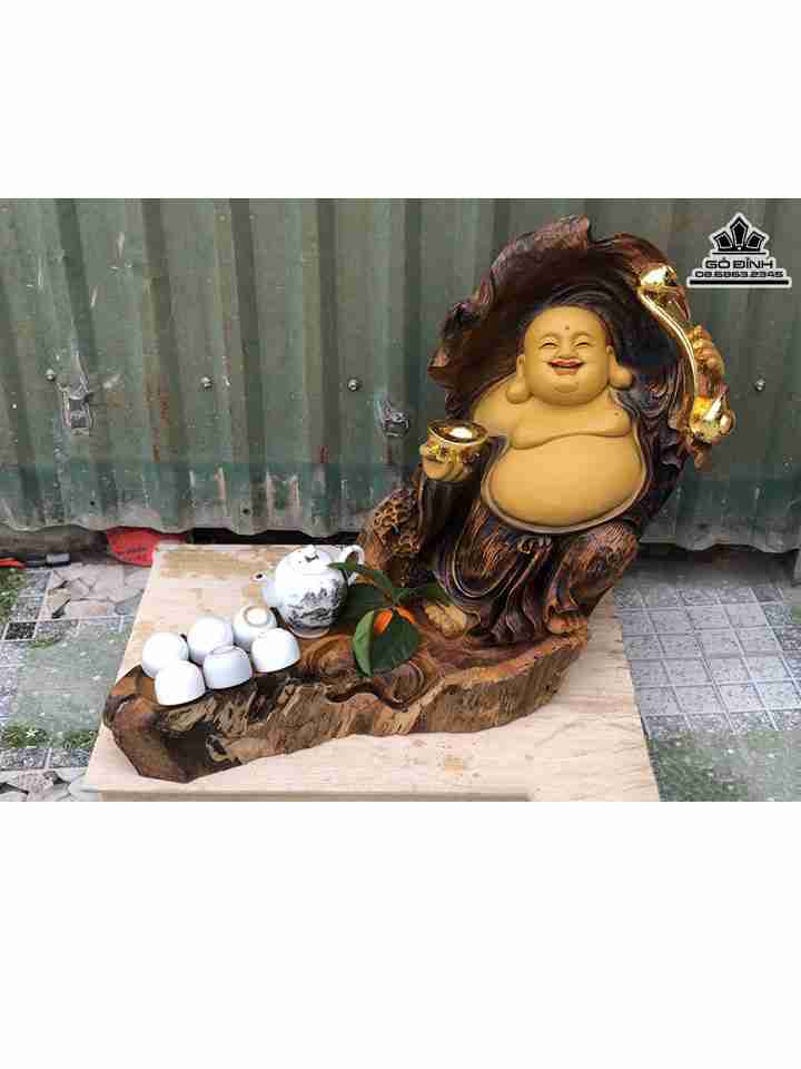 Khay Trà Phật Di Lặc Gỗ Bách Xanh  Cao 50 Rộng 66 Dày 33 (cm)