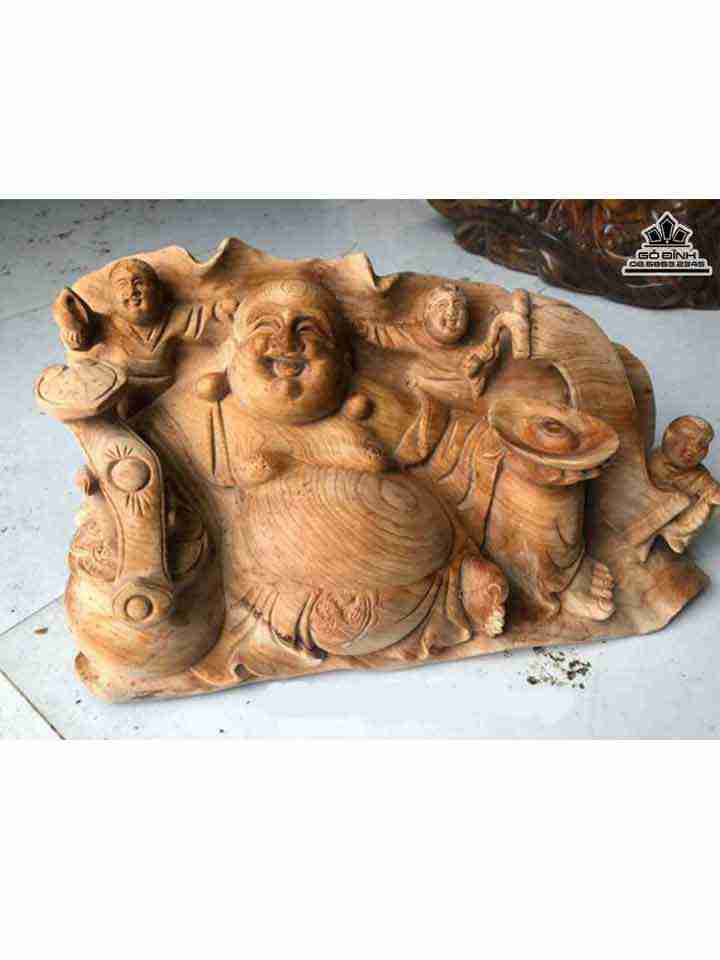 Tượng Phật Di Lặc Tam Phúc Gỗ Ngọc Am  Cao 27 Ngang 50 Sâu 20 (cm)