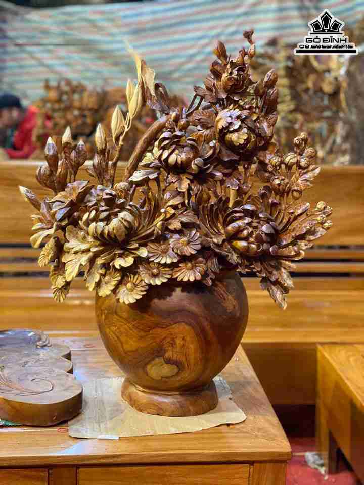 Bình Hoa Nguyên Khối Gỗ Hương  Cao 75 Rộng 60 Sâu 35 (cm)