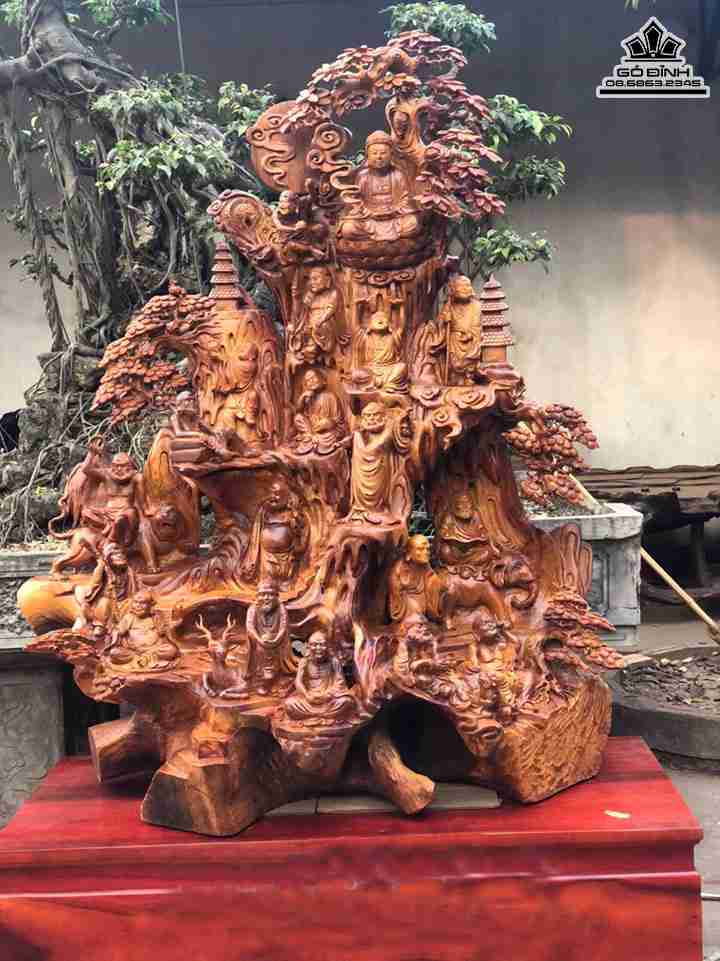 Thập Bát La Hán Gỗ Hương  Cao 160 Rộng 125 Sâu 65 (cm)