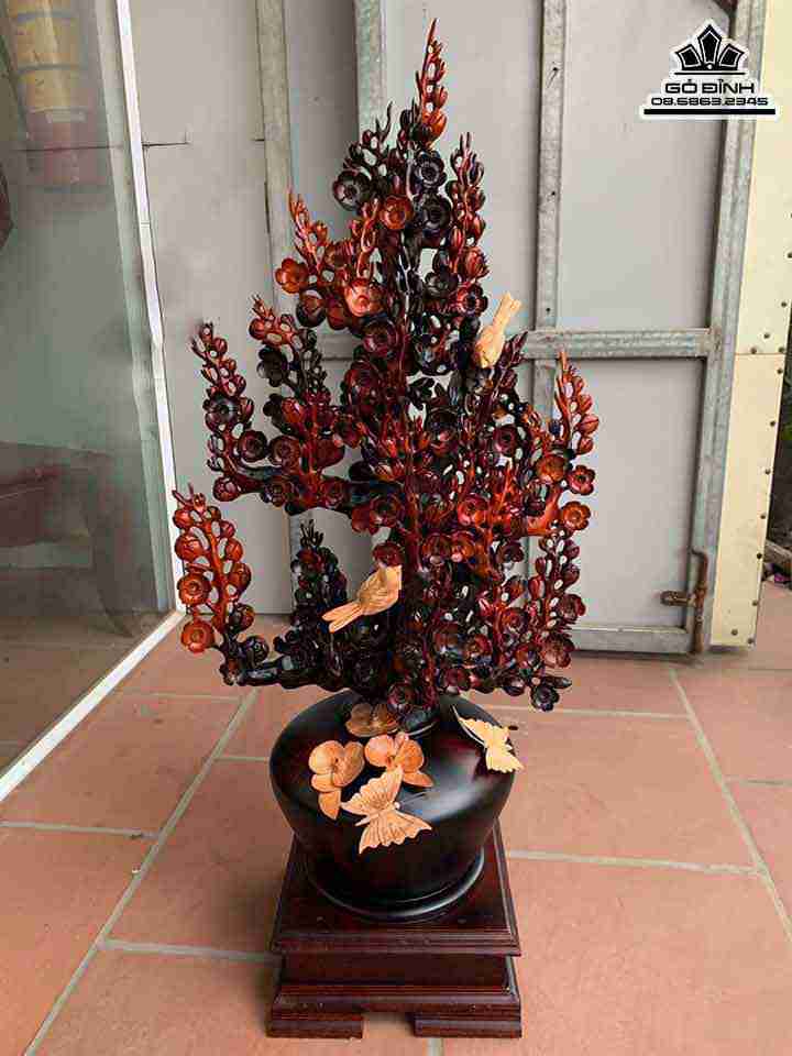 Bình Hoa Mai Gỗ Trắc Đỏ Đen  Cao 99 Rộng  44 Sâu 28 (cm)
