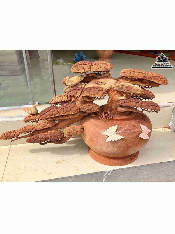Bình Tùng Bon Sai Gỗ Hương Việt  Cao 52 Ngang 75 Sâu 33 (cm)