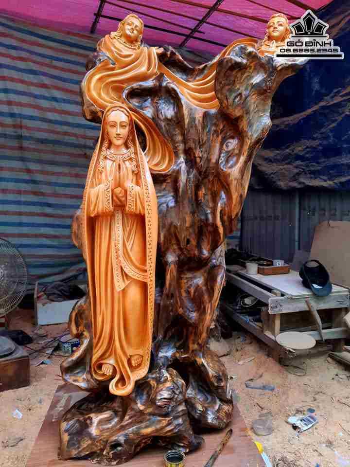 Tượng Mẹ Maria Gỗ Trai  Cao 115 Rộng 60 Dày 40 (cm)