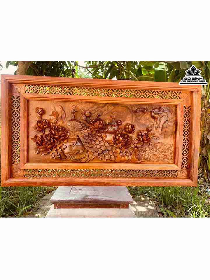 Tranh Uyên Ương Viên Mãn Gỗ Hương  Ngang 111 Cao 60 Dày 6.5 (cm)