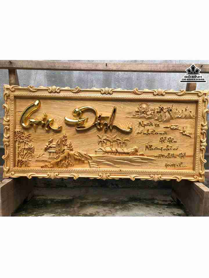 Tranh Chữ Gia Đình Mạ Vàng Gỗ Pơ Mu  Cao 50 Ngang 110 Dày 4,5 (cm)