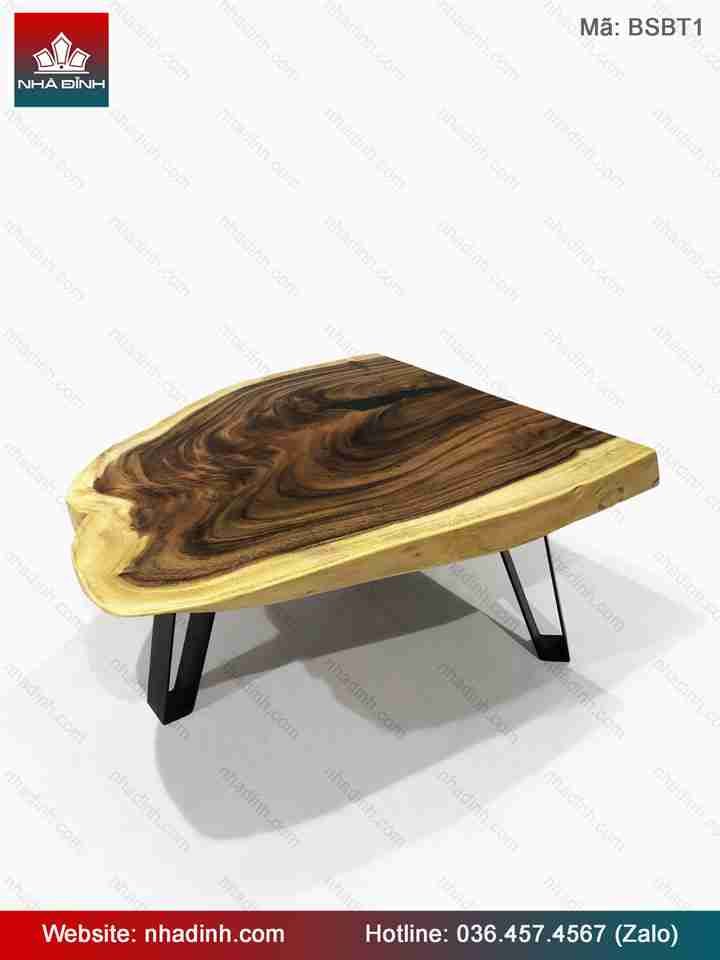 Bàn Sofa , Bàn Trà Gỗ Me Tây Nguyên Khối  Dài 97 Rộng 83-87-65 Mặt Dày 6,8 Cao 45 (cm)