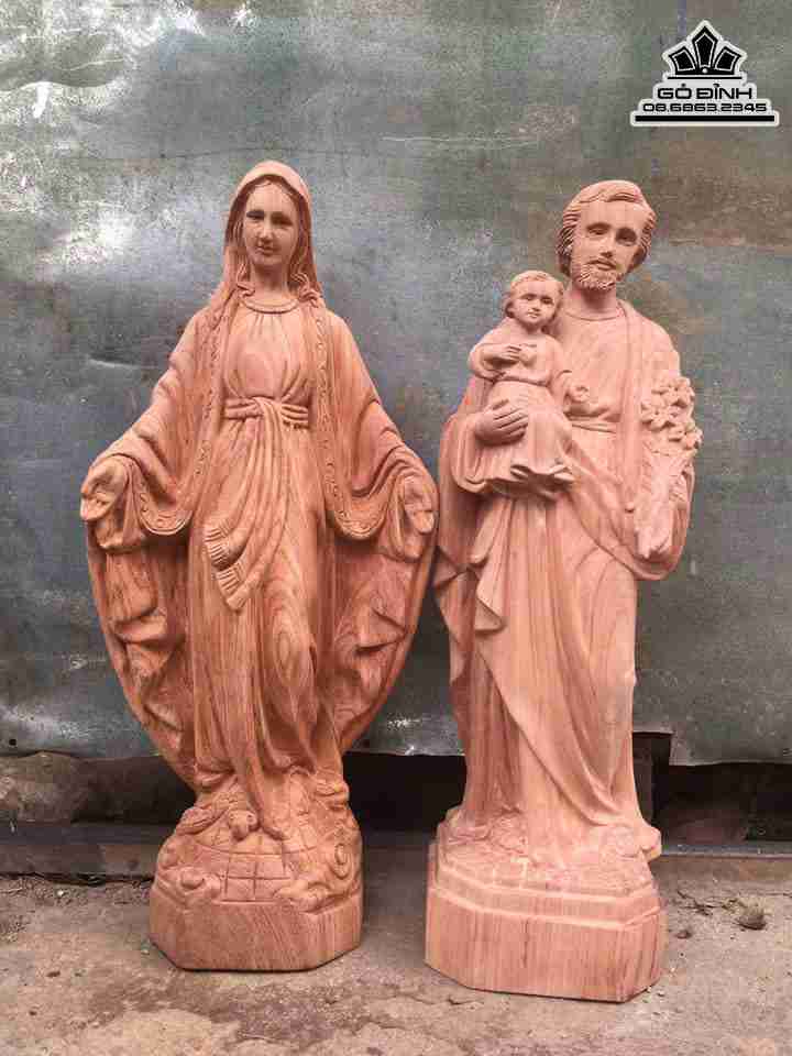 Tượng Gia Đình Thánh Gia Gỗ Hương  Cao 40 (cm)