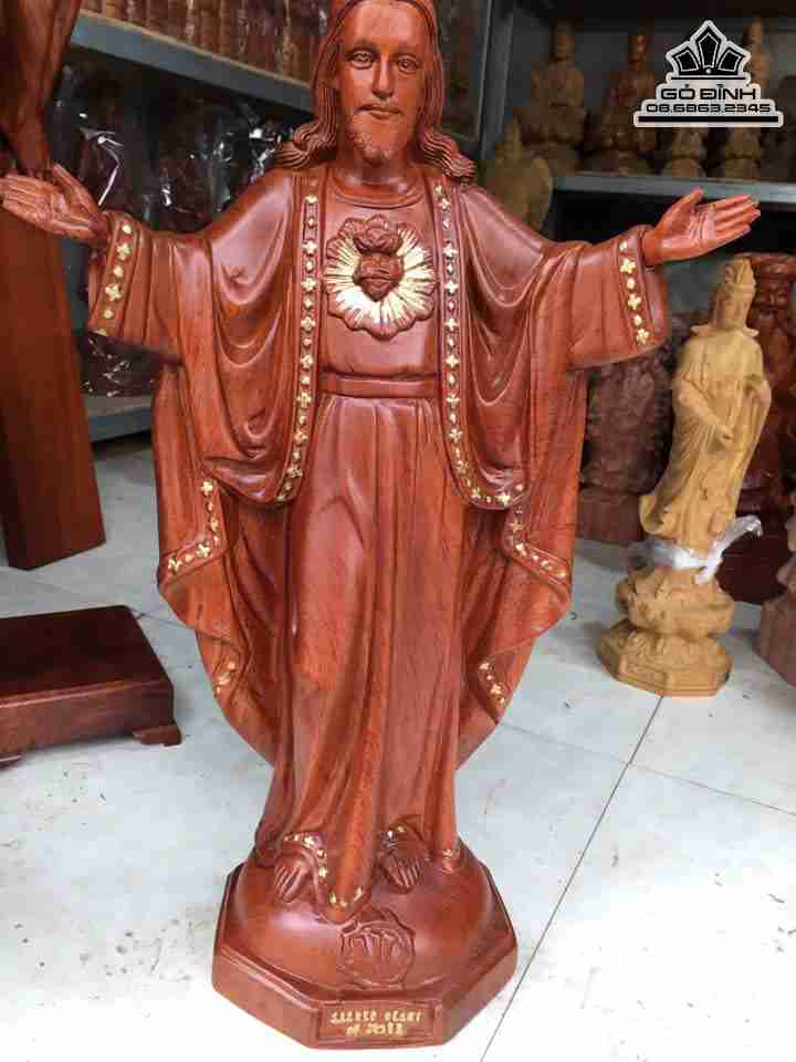 Tượng Chúa Giê-Su Dang Tay Gỗ Hương  Cao 40 Rộng 14 Sâu 14 (cm)