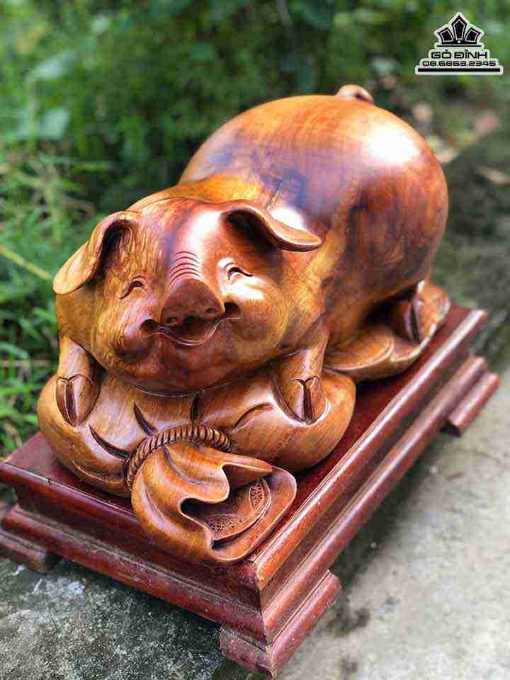 Tượng Heo Phú Quý Gỗ Hương  Cao 18 Ngang 37 Sâu 21 (cm)