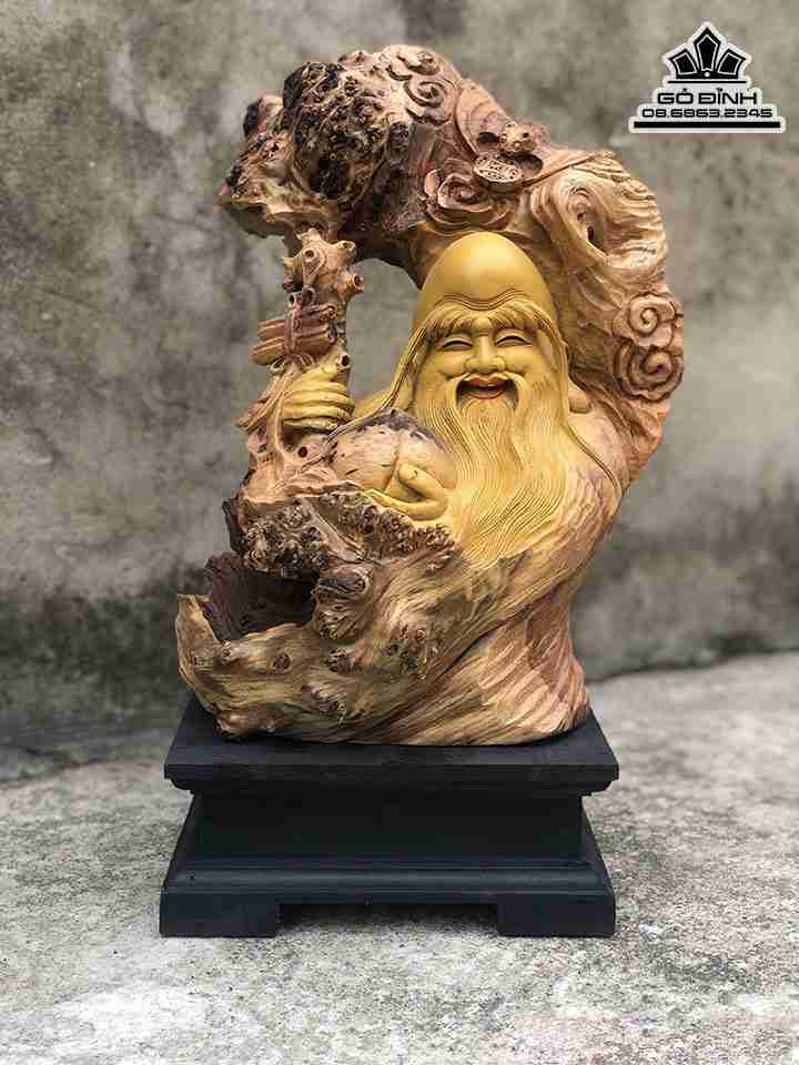 Tượng Ông Thọ Gỗ Nu Bách Xanh  Cao 33 Ngang 24 Sâu 16 (cm)