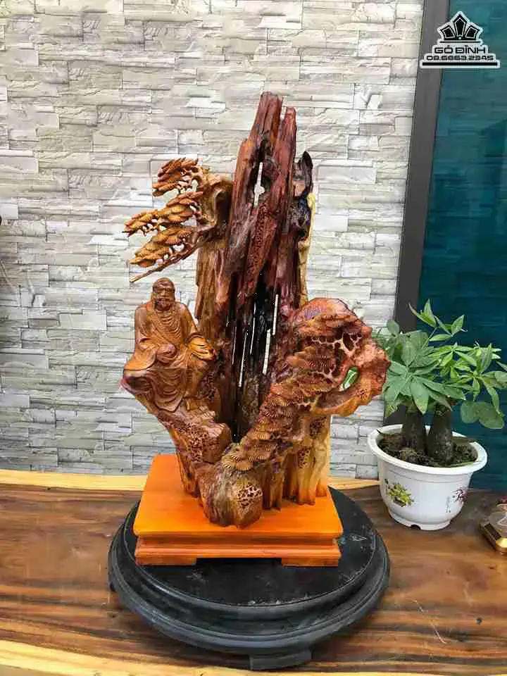 Tượng Đạt Ma Sư Tổ Gỗ Lũa Hương  Cao 72 Ngang 43 Sâu 33 (cm)