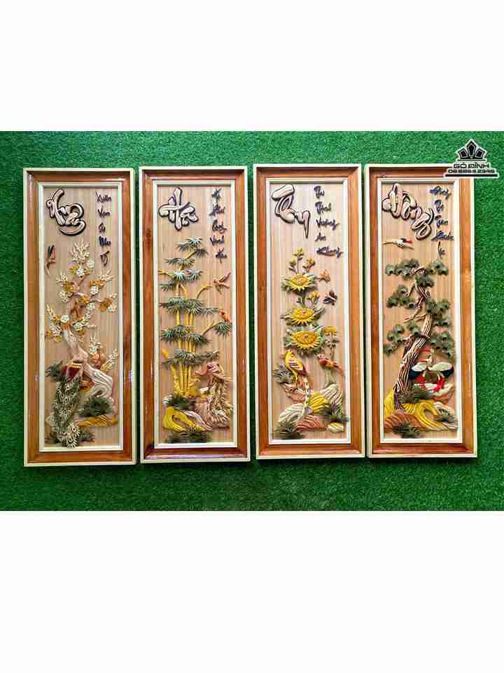 Tranh Bôn Mùa Gỗ Pơ Mu  Cao 98.5 Ngang 36.5 Dày 1.5 (cm)