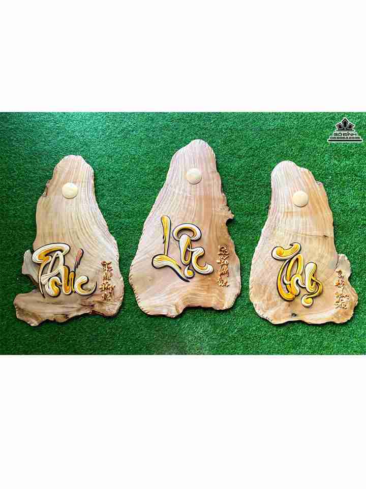 Tranh Phúc Lộc Thọ Gỗ Man  Cao 80 Ngang 52 Dày 2 (cm)