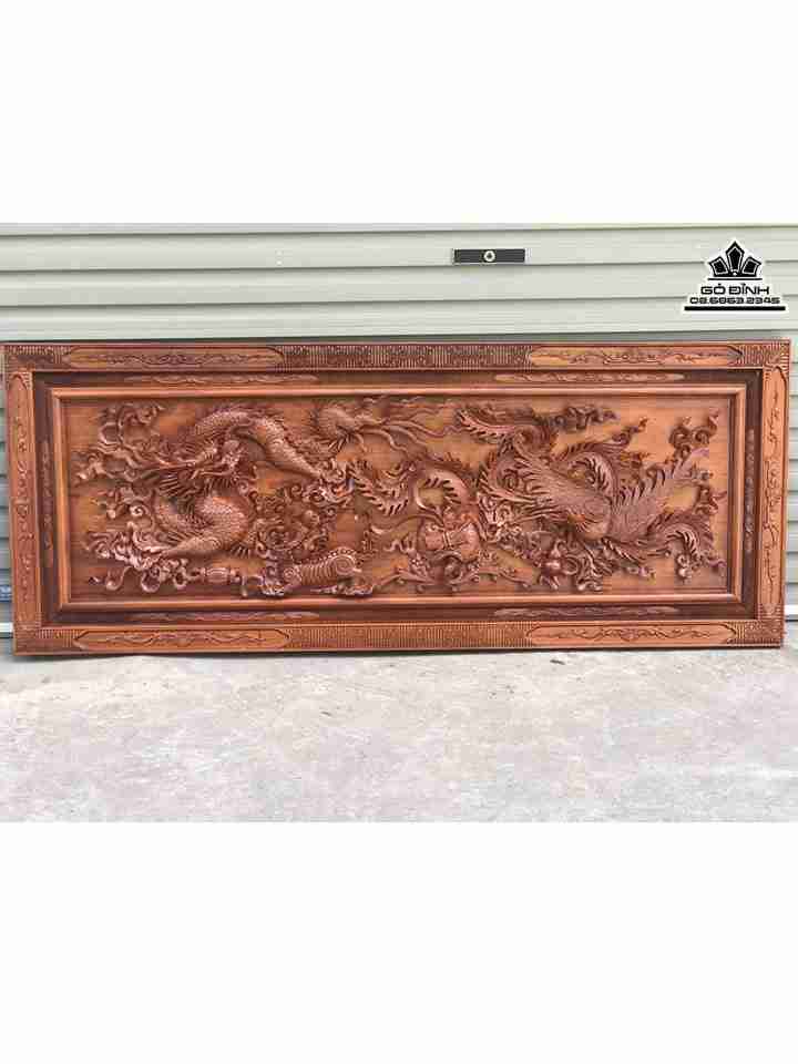 Tranh Tứ Linh Đục Kênh Boong Gỗ Đinh Hương  Ngang 190 Cao 76 Dày 10 (cm)