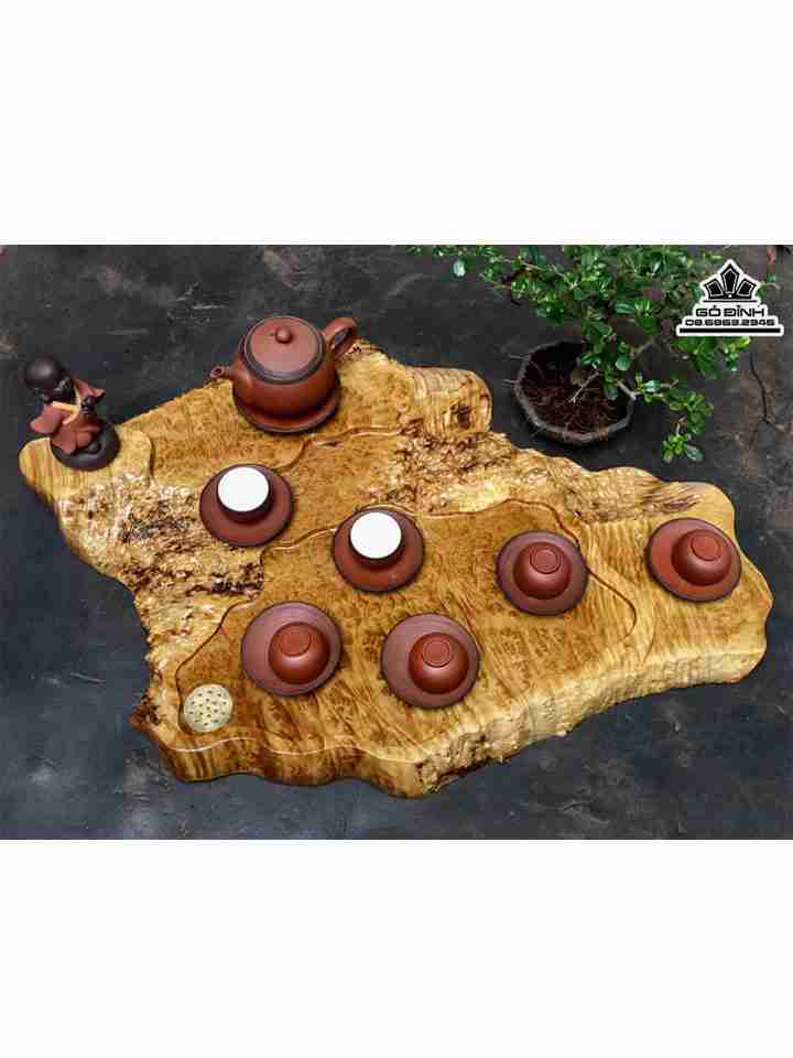Khay Trà Nguyên Khối Gỗ Nu Kháo  Ngang 72 Rộng 48 Dày 6 (cm)