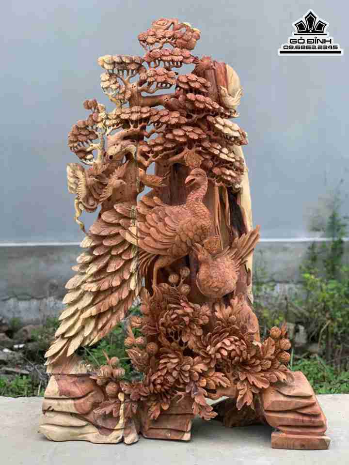 Tượng Phu Thê Viên Mãn Gỗ Hương  Cao 113 Ngang 75 Sâu 30 (cm)