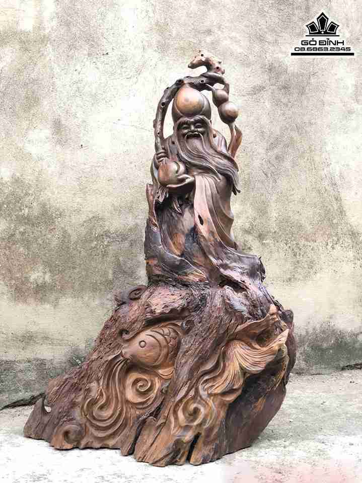 Tượng Ông Thọ Gỗ Bách Xanh  Cao 82 Ngang 52 Sâu 22 (cm)