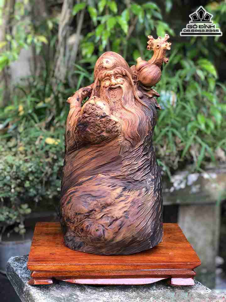 Tượng Ông Thọ Gỗ Nu Bách Xanh  Cao 36 Ngang 19 Sâu 15 (cm)