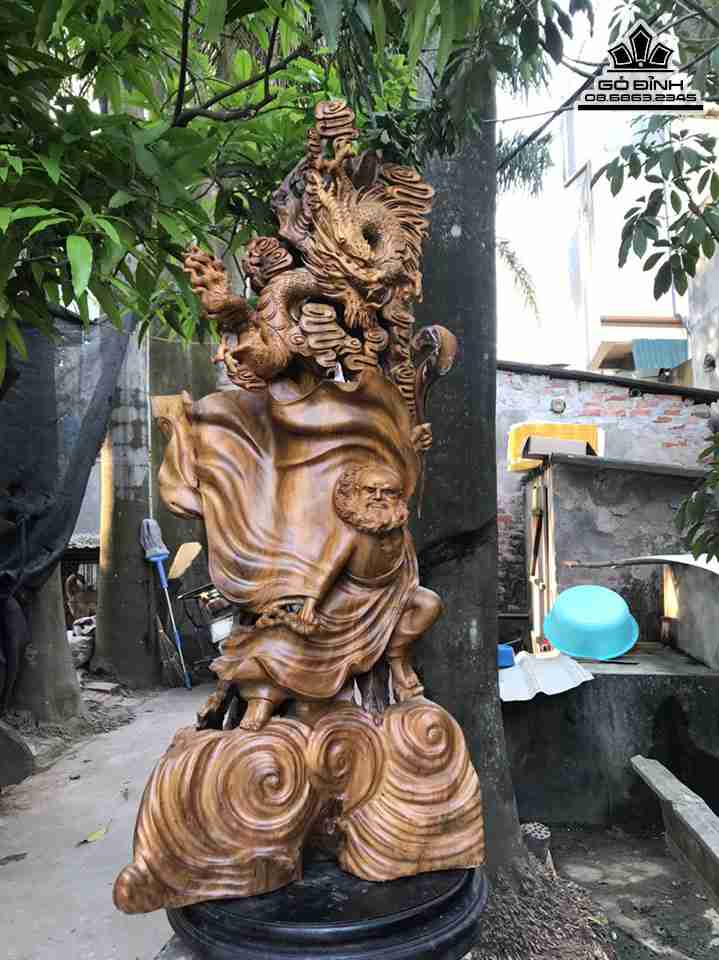 Tượng Đạt Ma Hàng Long Gỗ Bách Xanh  Cao 128 Ngang 63 Sâu 45 (cm)