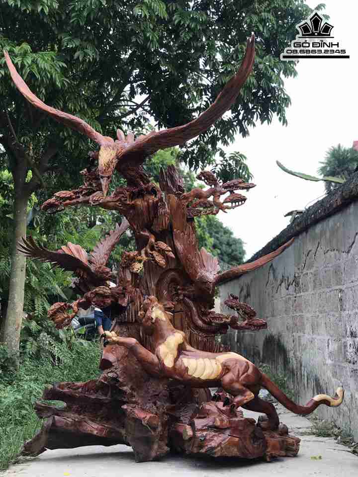 Tượng Anh Hùng Tương Ngộ Gỗ Hương  Cao 250 Ngang 190 Sâu 100 (cm)