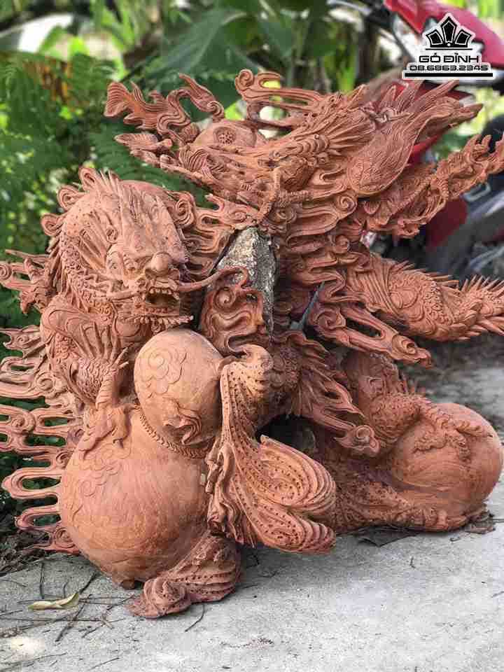 Tượng Rồng Phượng Gỗ Hương  Cao 85 Ngang  120 Sâu 60 (có kỷ cao 40) (cm)