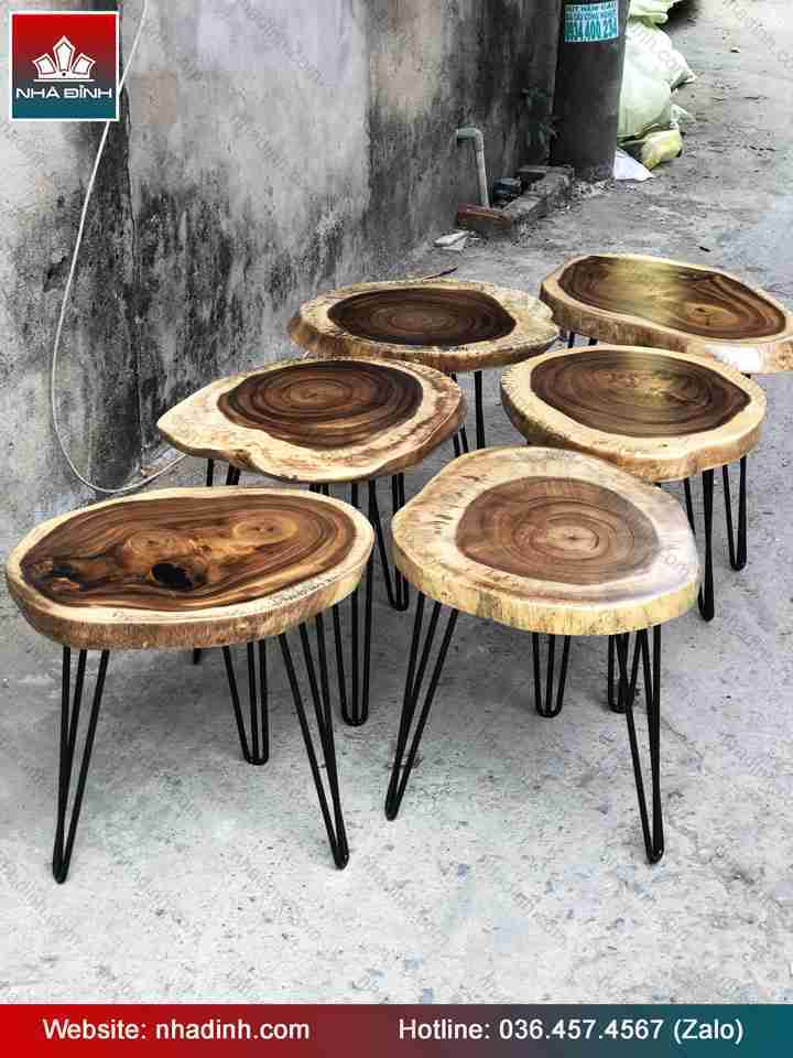 Bàn Cafe Thớt Gỗ Me Tây Nguyên Khối  Đường Kính 40-50 Cao 55 (cm)