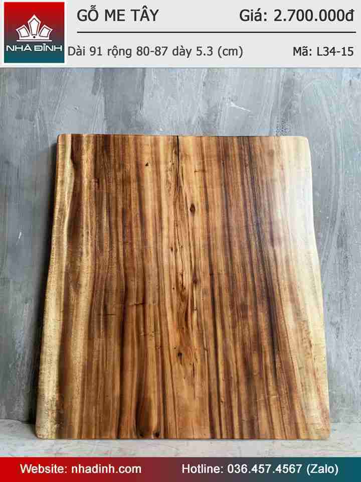 Mặt Bàn Gỗ Me Tây Nguyên Khối  Dài 91 Rộng 80-87 Dày 5,3 (cm)