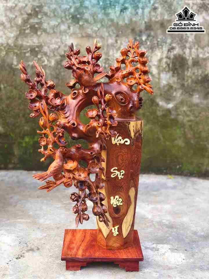 Tượng Bình Mai Điểu Gỗ Hương  Cao 76 Ngang 41 Sâu 37 (cm)
