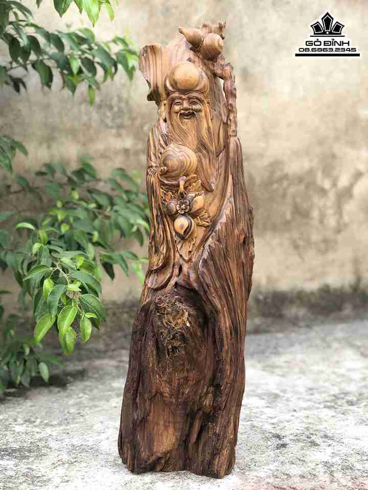 Tượng Ông Thọ Gỗ Bách Xanh  Cao 63 Ngang 18 Sâu 18 (cm)