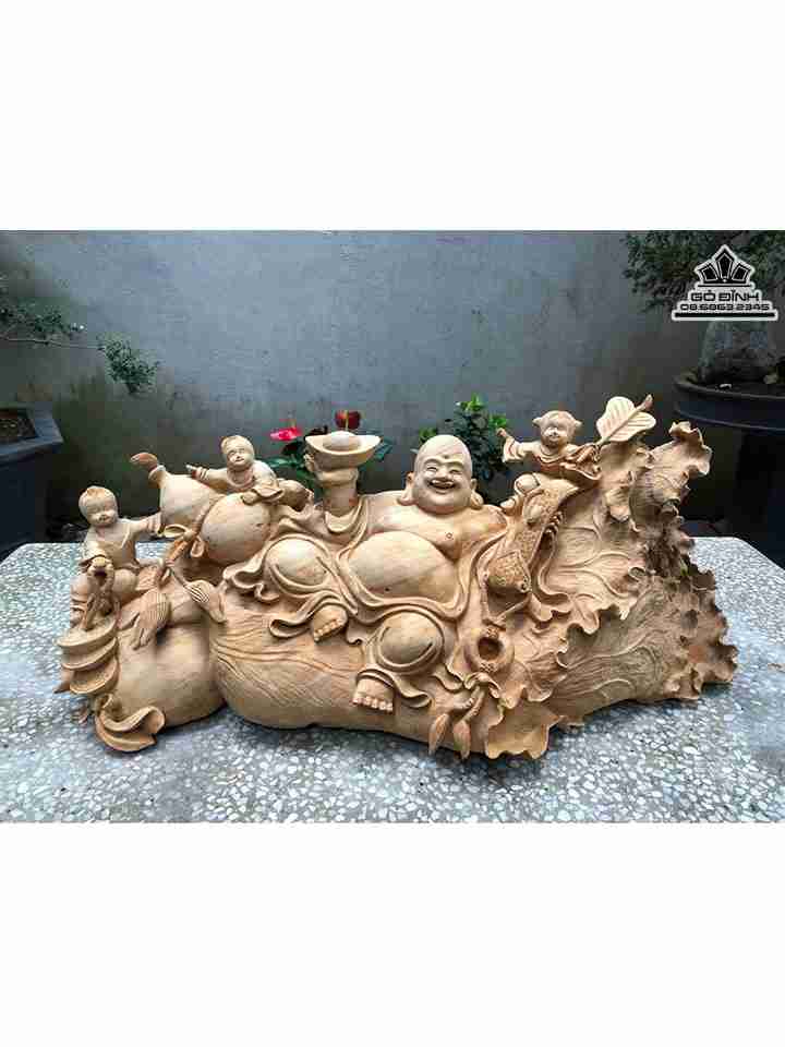Tượng Phật Di Lặc Ngồi Bao Tiền Gỗ Ngọc Am  Cao 30 Rộng 75 Sâu 28 (cm)