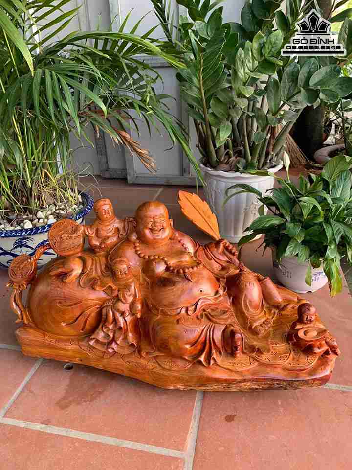 Tượng Phật Di Lặc Tam Phúc Gỗ Hương  Cao 40 Ngang 75 Sâu 36 (cm)
