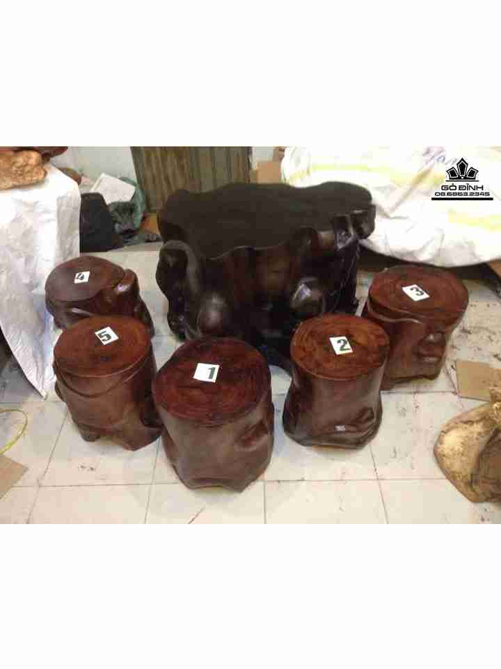 Bộ 1 Bàn 5 Đôn Gốc Cây Lim Đá  Bàn Cao 64 Đôn Cao 41 (cm) 