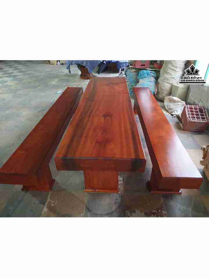 Bộ Bàn Ghế K3 Nguyên Tấm Gỗ Hồng Đào  Dài 250