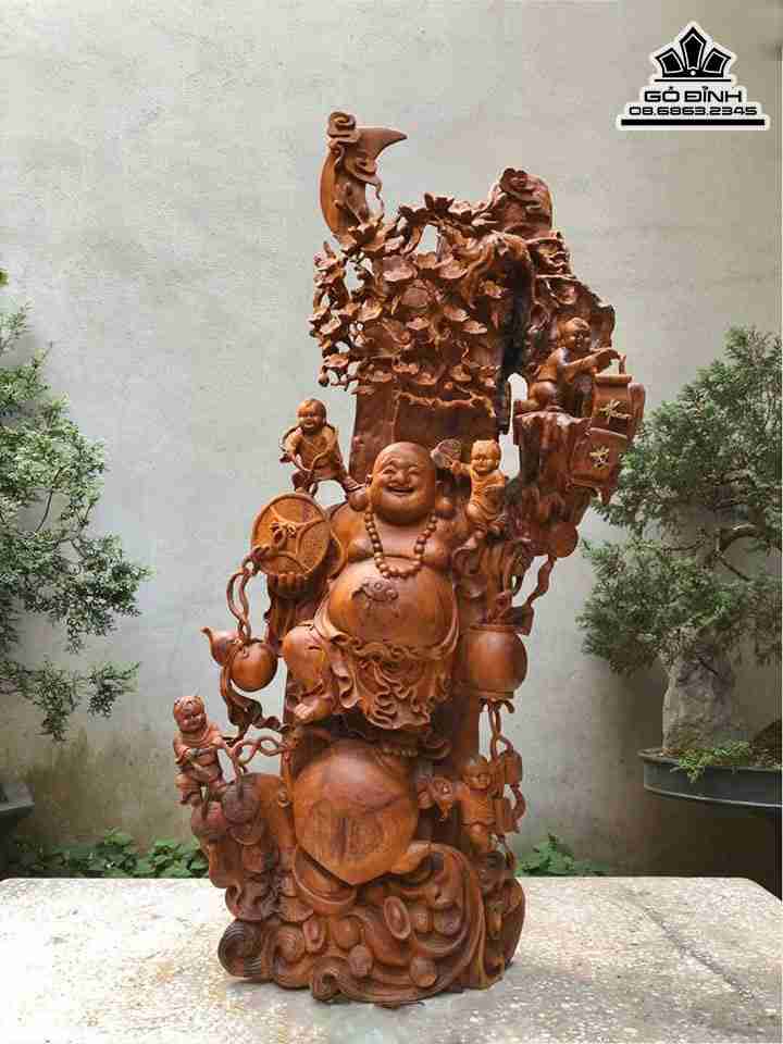 Tượng Phật Di Lặc Đứng Tài Lộc Gỗ Hương  Cao 105 Ngang 55 Sâu 20 (cm)