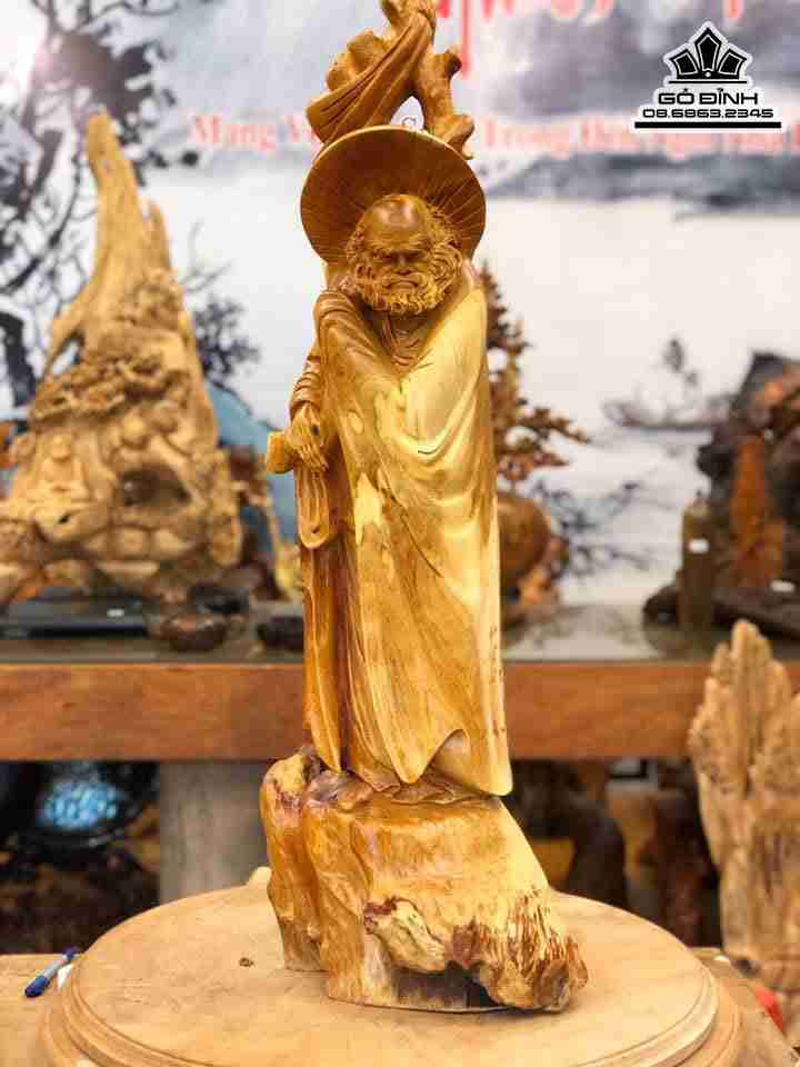 Tượng Đạt Ma Giáo Hóa Gỗ Hương  Cao 90 Ngang 28 Sâu 28 (cm)