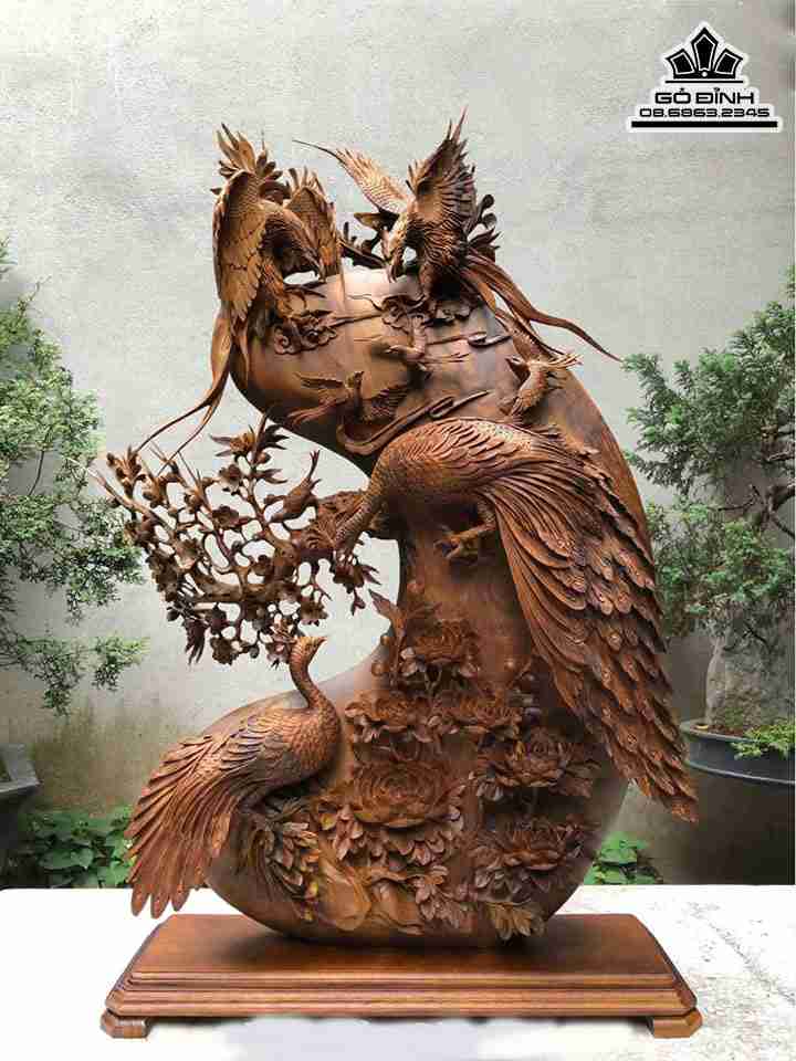 Tượng Phu Thê Viên Mãn Gỗ Bách Xanh  Cao 100 Ngang 65 Sâu 22 (cm)