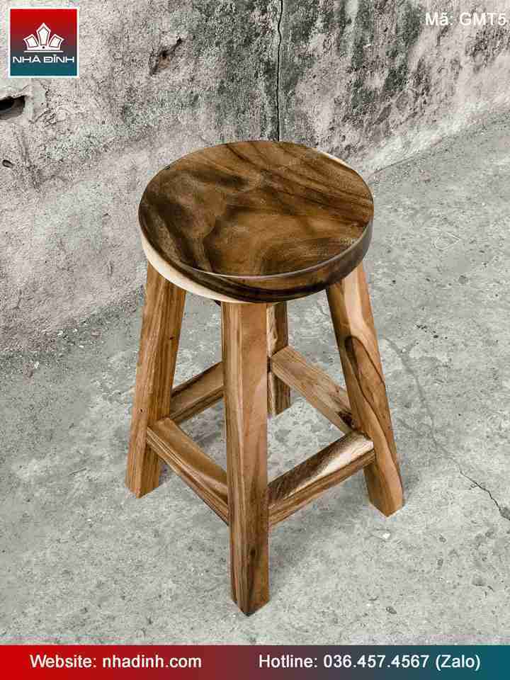 Ghế Gỗ Me Tây Mặt Tròn  Cao 45 (cm)