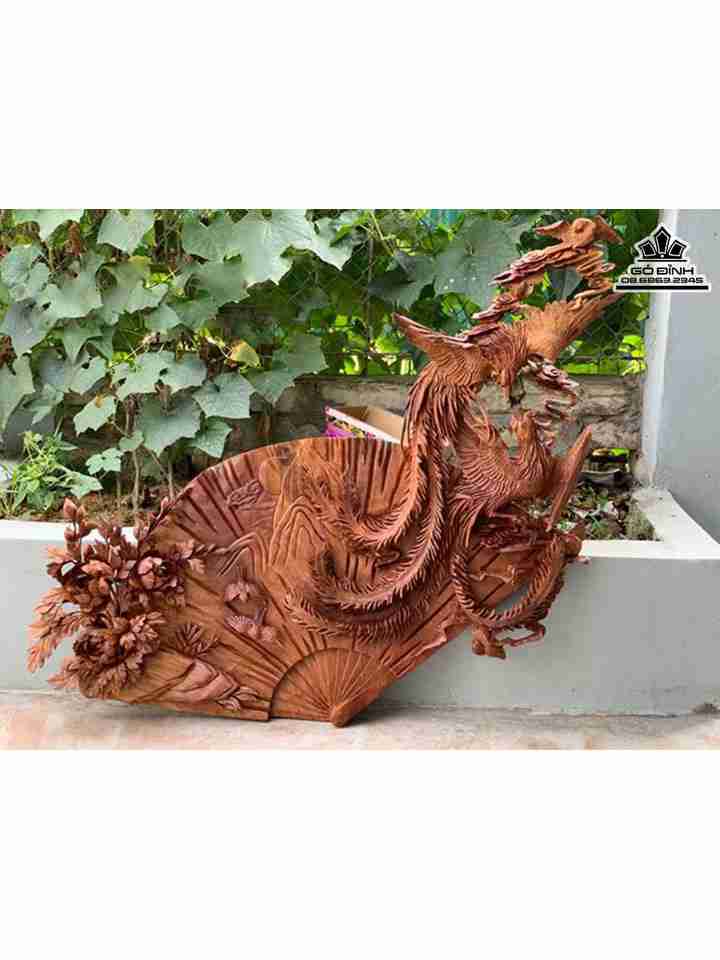 Quạt Phu Thê Viên Mãn Gỗ Hương  Cao 110 Ngang 120 Sâu 16 (cm)